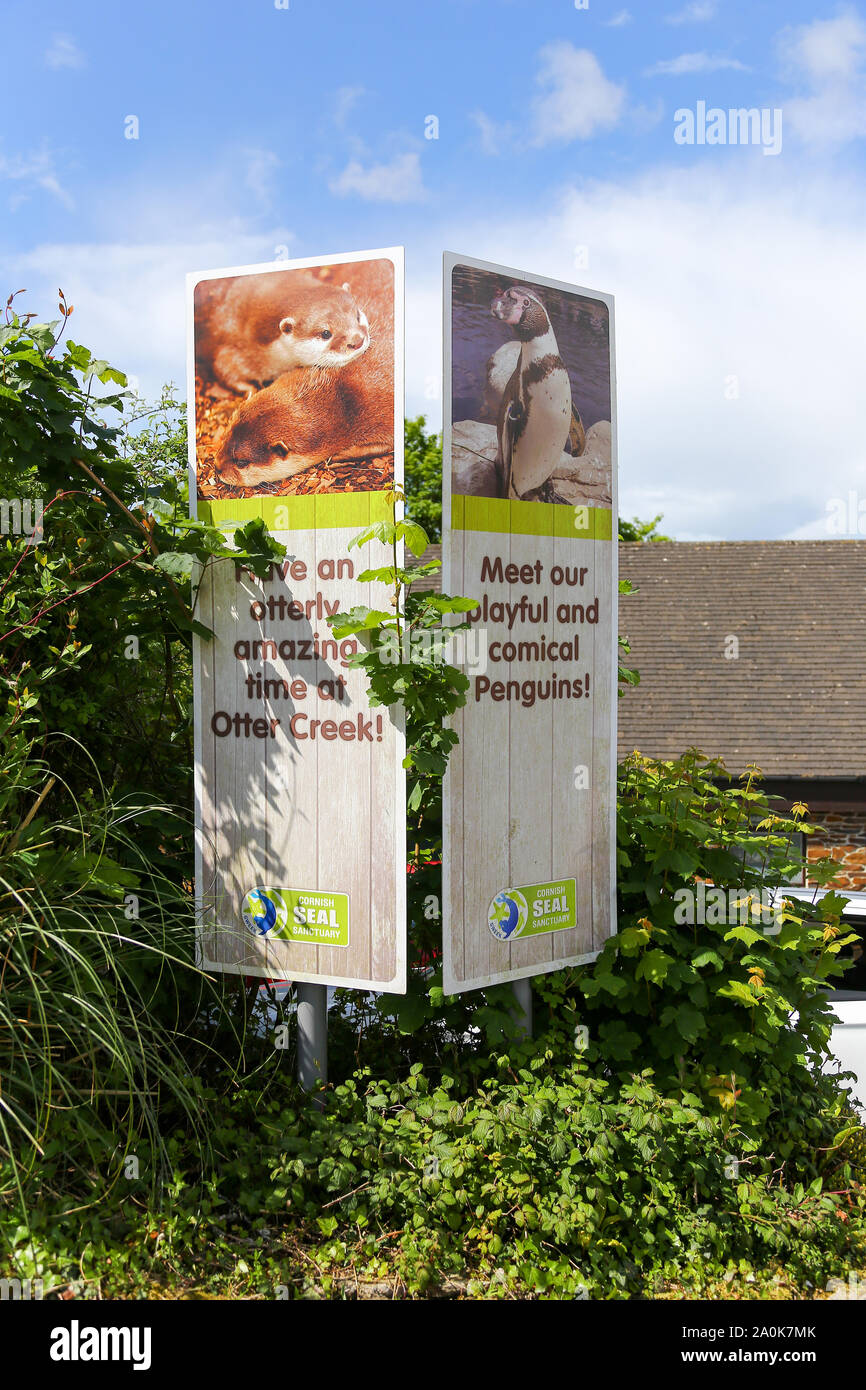 Un segno alla guarnizione di tenuta della Cornovaglia Santuario, Gweek, Cornwall, Regno Unito Foto Stock