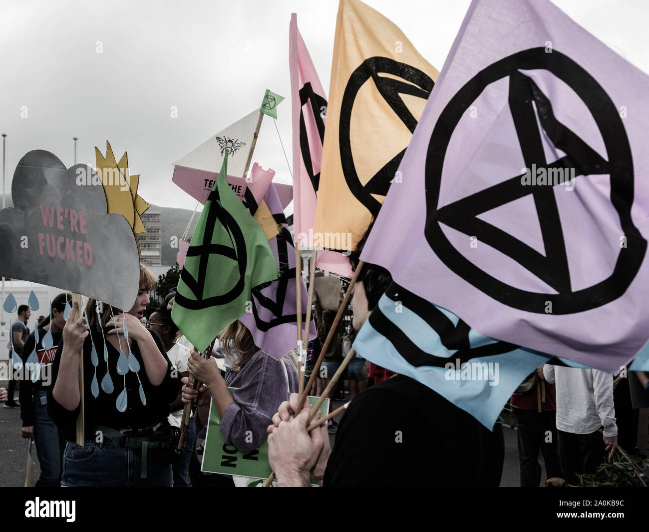 Estinzione della ribellione al clima globale sciopero ispirata dal clima attivista Thunberg Greta a Cape Town, Sud Africa - 20 Marzo 2019 Foto Stock