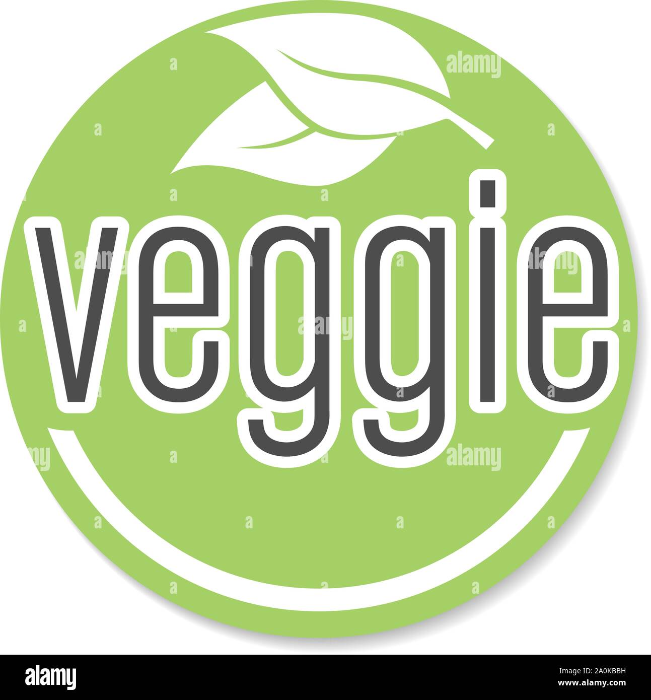 Verde rotondo veggie autoadesivo o badge, cibo vegetariano etichetta illustrazione vettoriale Illustrazione Vettoriale