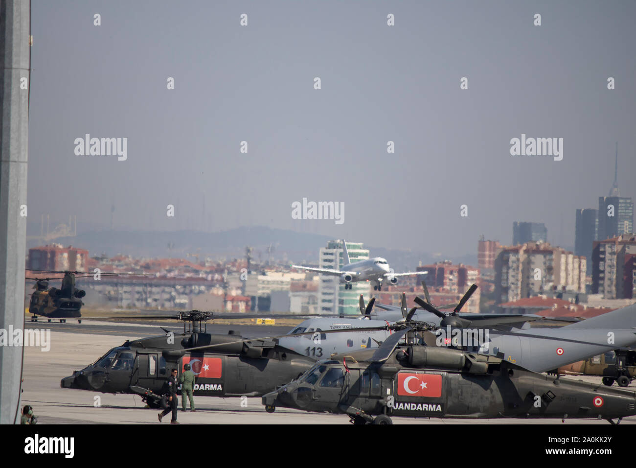 Istanbul, Turchia - Settembre-18,2019: Attacco Skorsky elicottero è stato girato all'aeroporto di Atatürk. Teknofest 2019 Foto Stock