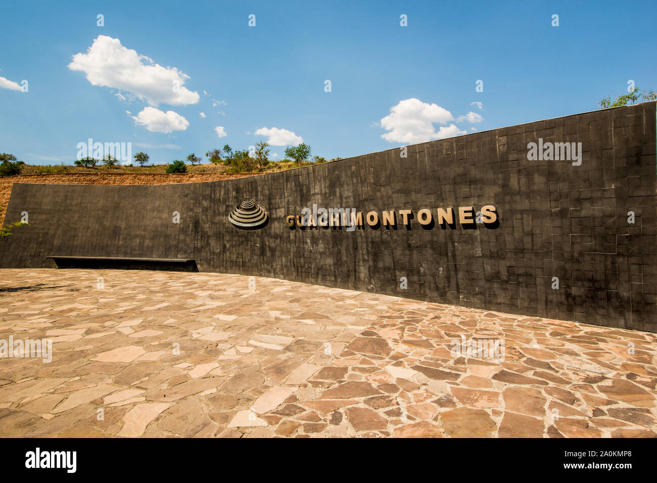 Ingresso alle antiche rovine alla zona archeologica di Guachimontones, Teuchitlan, Jalisco, Messico. Foto Stock