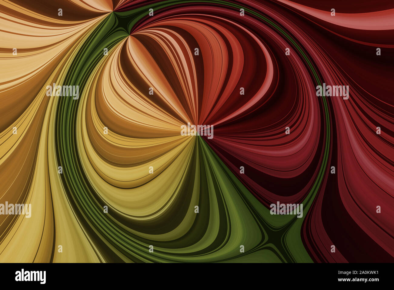 Rosso, arancione, giallo, verde linee curve, sferica effetto di movimento, sfondo astratto Foto Stock