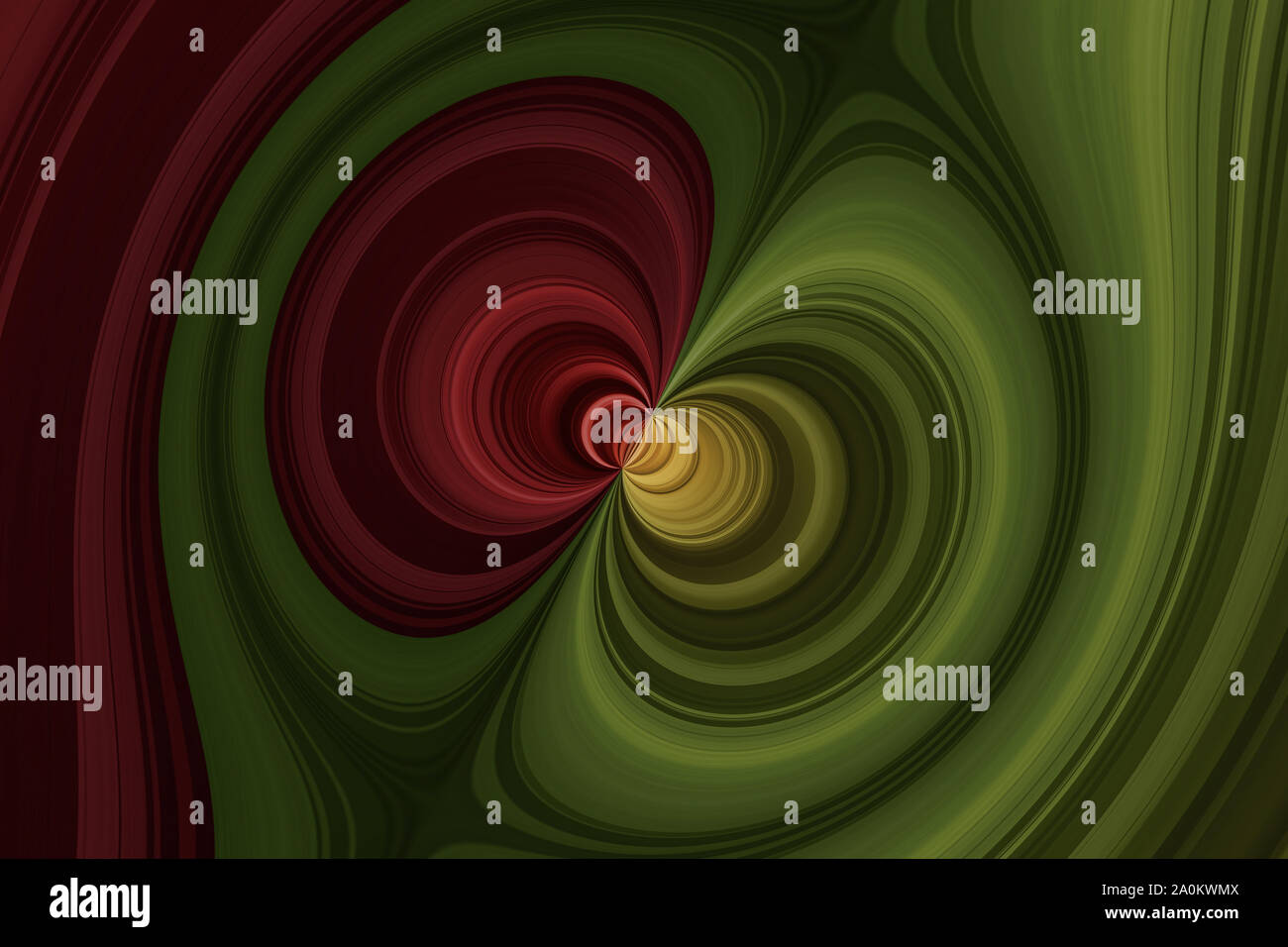 Multicolore linee curve con effetto shperical, astratto verde e Sfondo rosso con elementi di colore giallo Foto Stock
