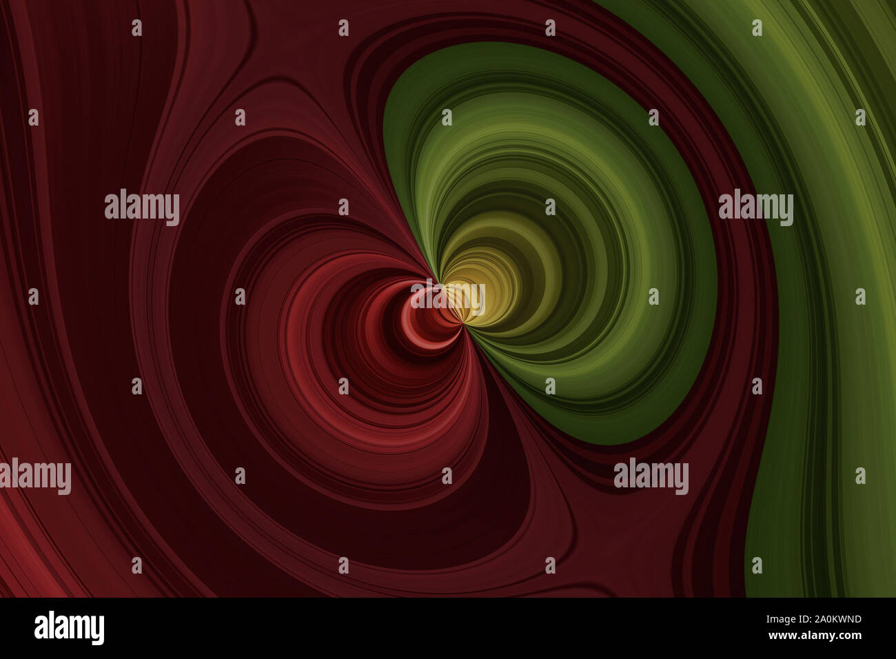 Multicolore linee curve con effetto shperical, astratto rosso e sfondo verde con elementi di colore giallo Foto Stock