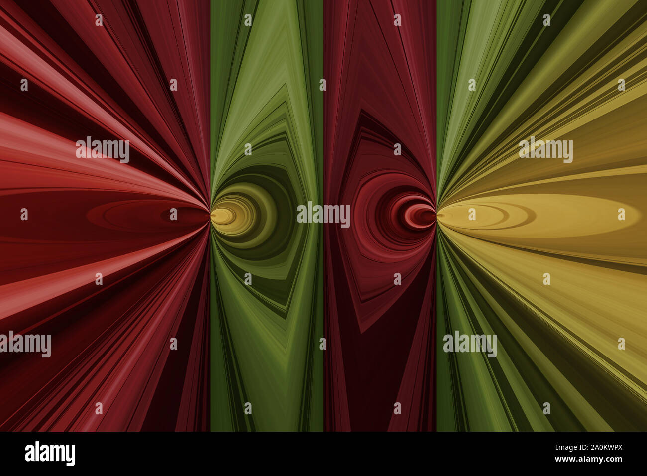 Rosso, arancione, giallo, verde raggi in diverse direzioni, sfondo astratto Foto Stock
