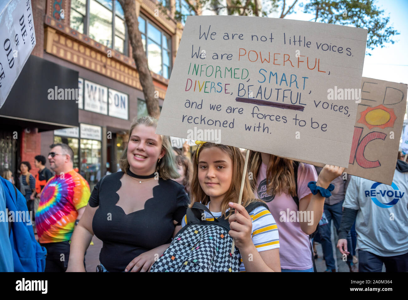 San Francisco, Stati Uniti d'America. Xx Settembre, 2019. Sciopero degli studenti per il clima marzo, uno dei molti clima globale colpisce in questo giorno in tutto il mondo. Credito: Shelly Rivoli Foto Stock