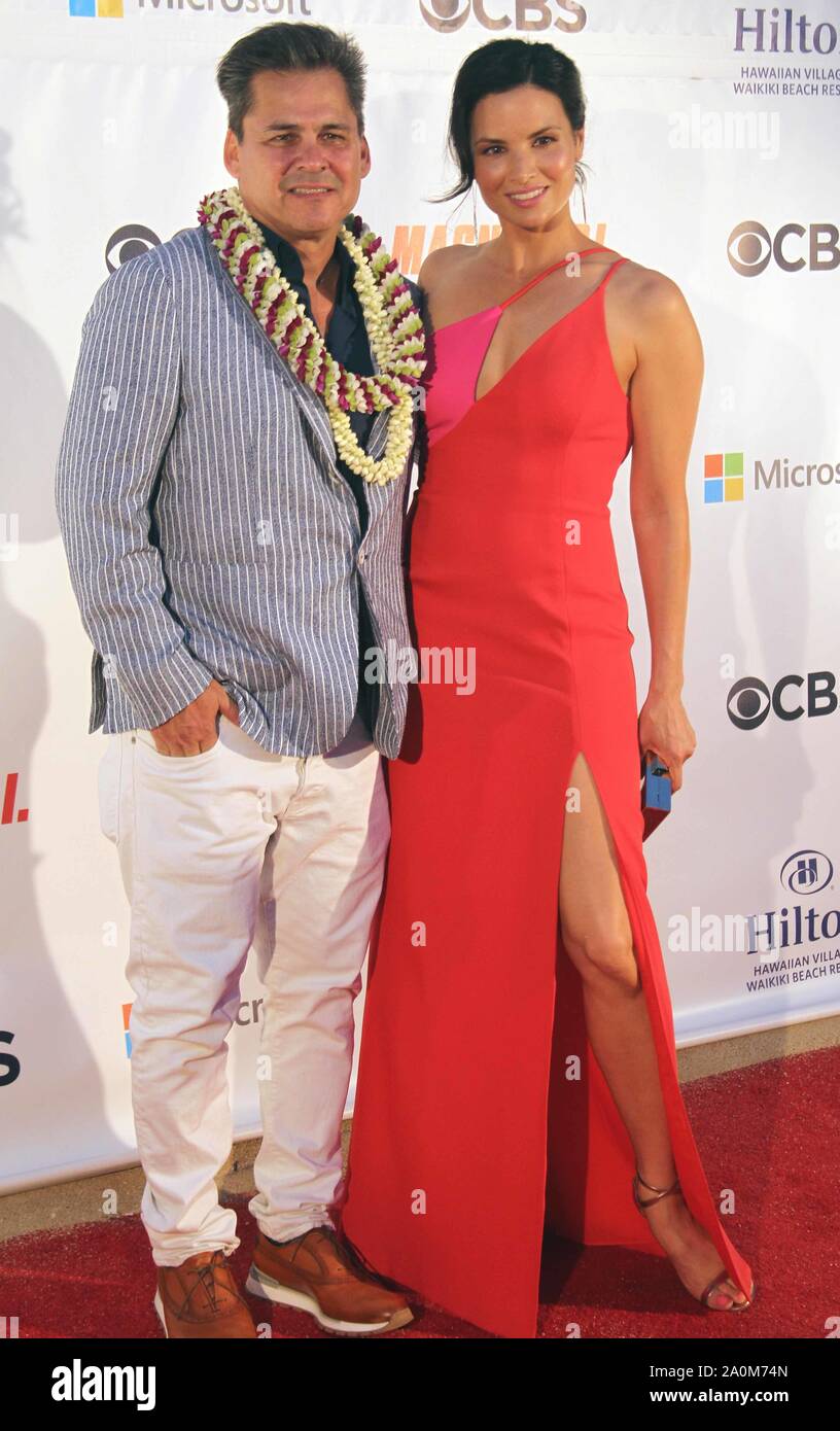 Settembre 19, 2019 - Peter M. Lenkov e Katrina legge durante le Hawaii Five-O e Magnum P.I. Tramonto sulla spiaggia evento sulla spiaggia di Waikiki a Honolulu, Hawaii - Michael Sullivan/CSM Foto Stock