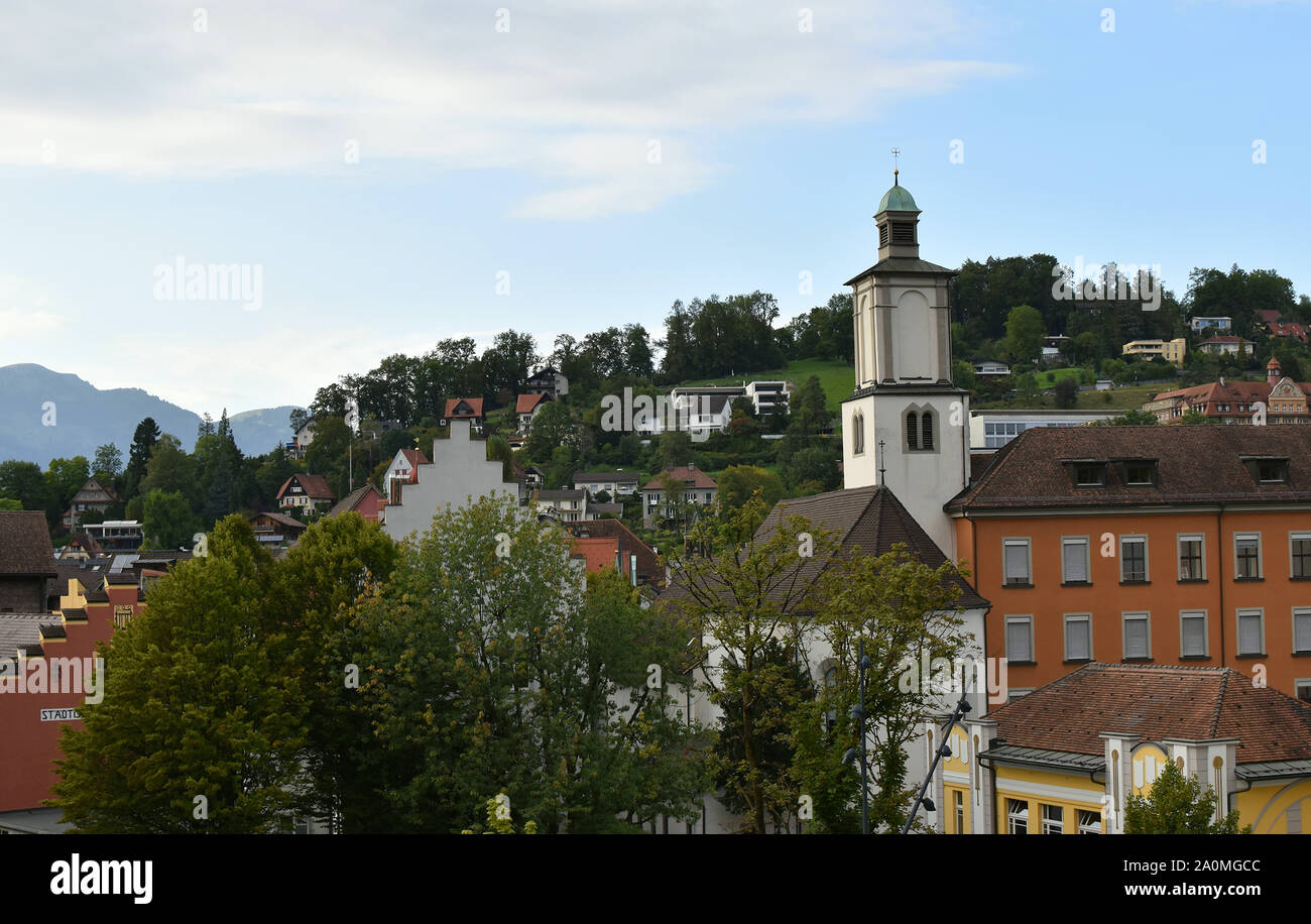 Feldkirch. Un po' di orgoglio in Austria .Panorama Feldkirch. Foto Stock