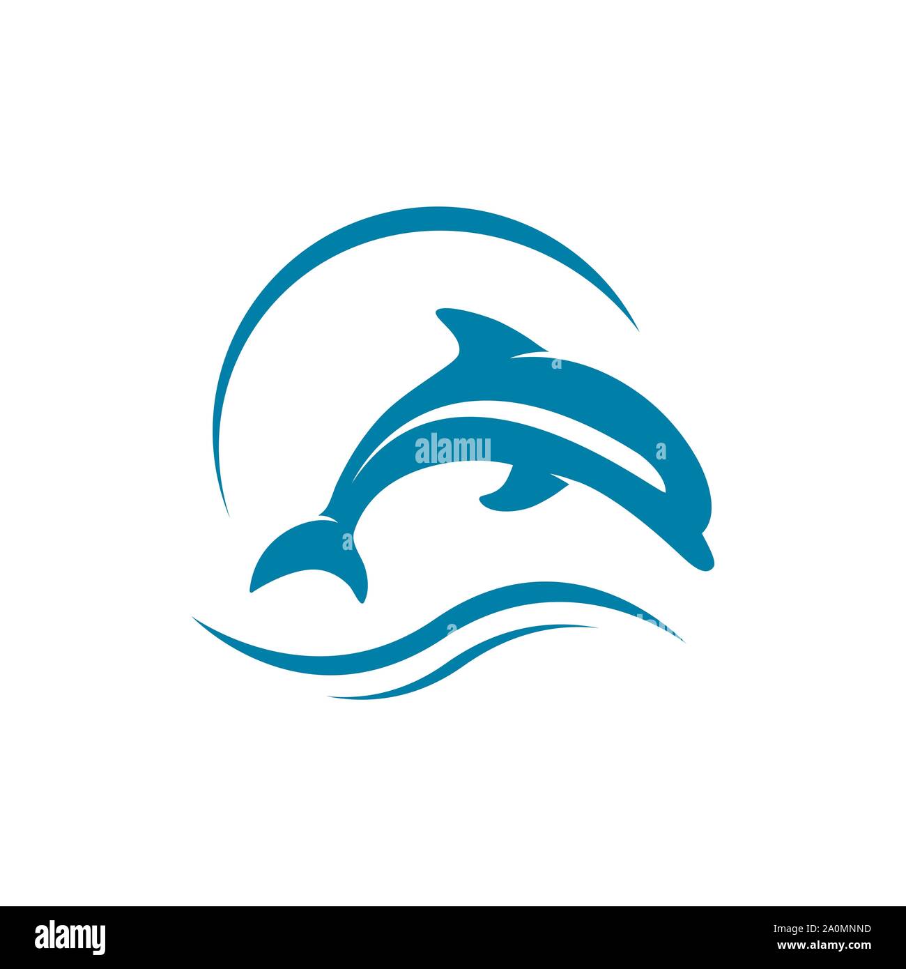 Onde e jumping dolphin logo design illustrazioni vettoriali Illustrazione Vettoriale