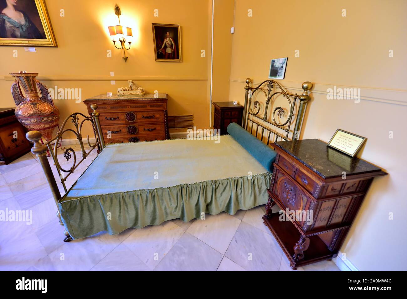 Camera da letto,Palazzo Achilleion,Gastouri,l'isola di Corfù, isole Ionie, Grecia Foto Stock