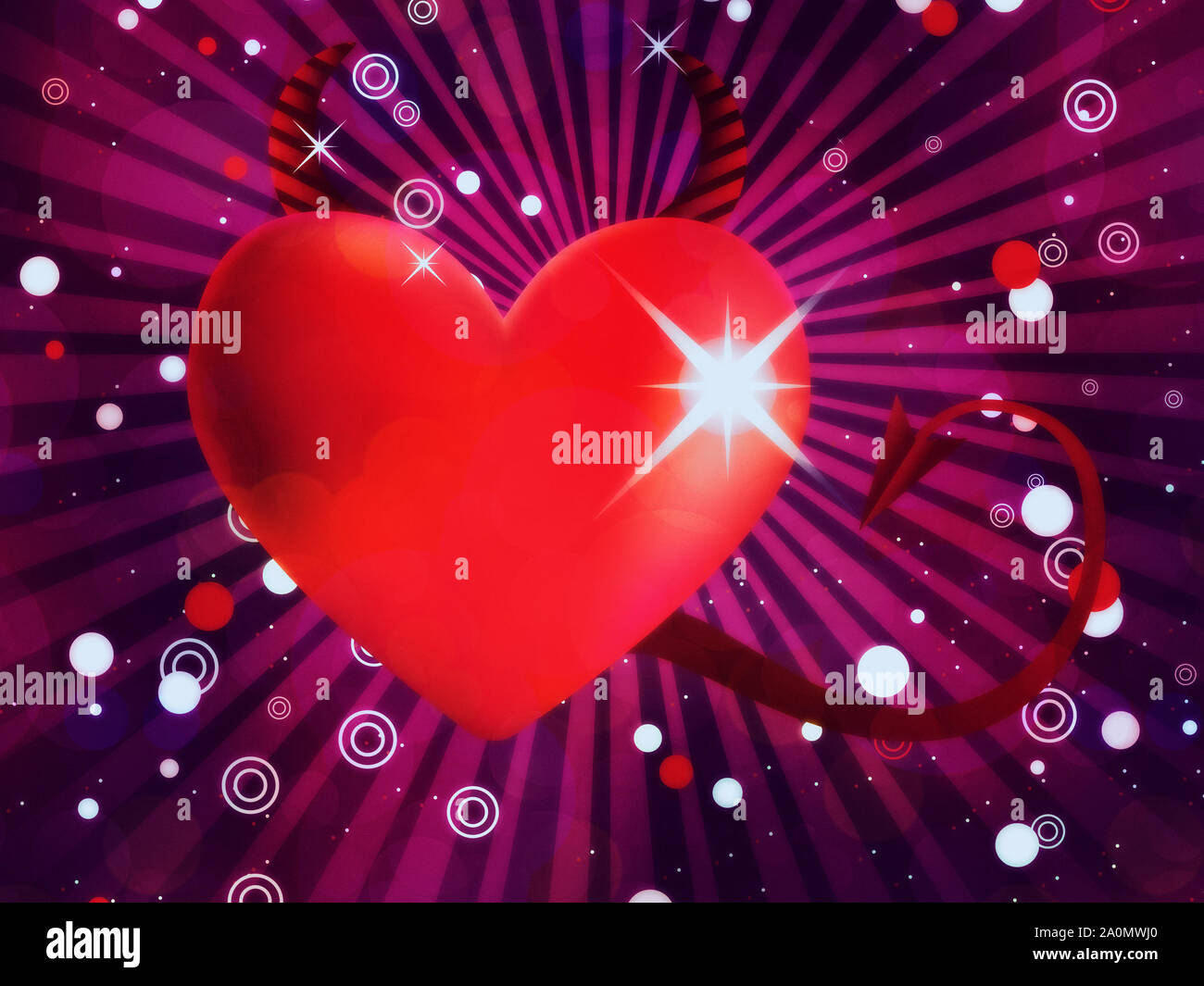 Valentino rosso lucido diavolo cuore rosa scuro dello sfondo. Foto Stock