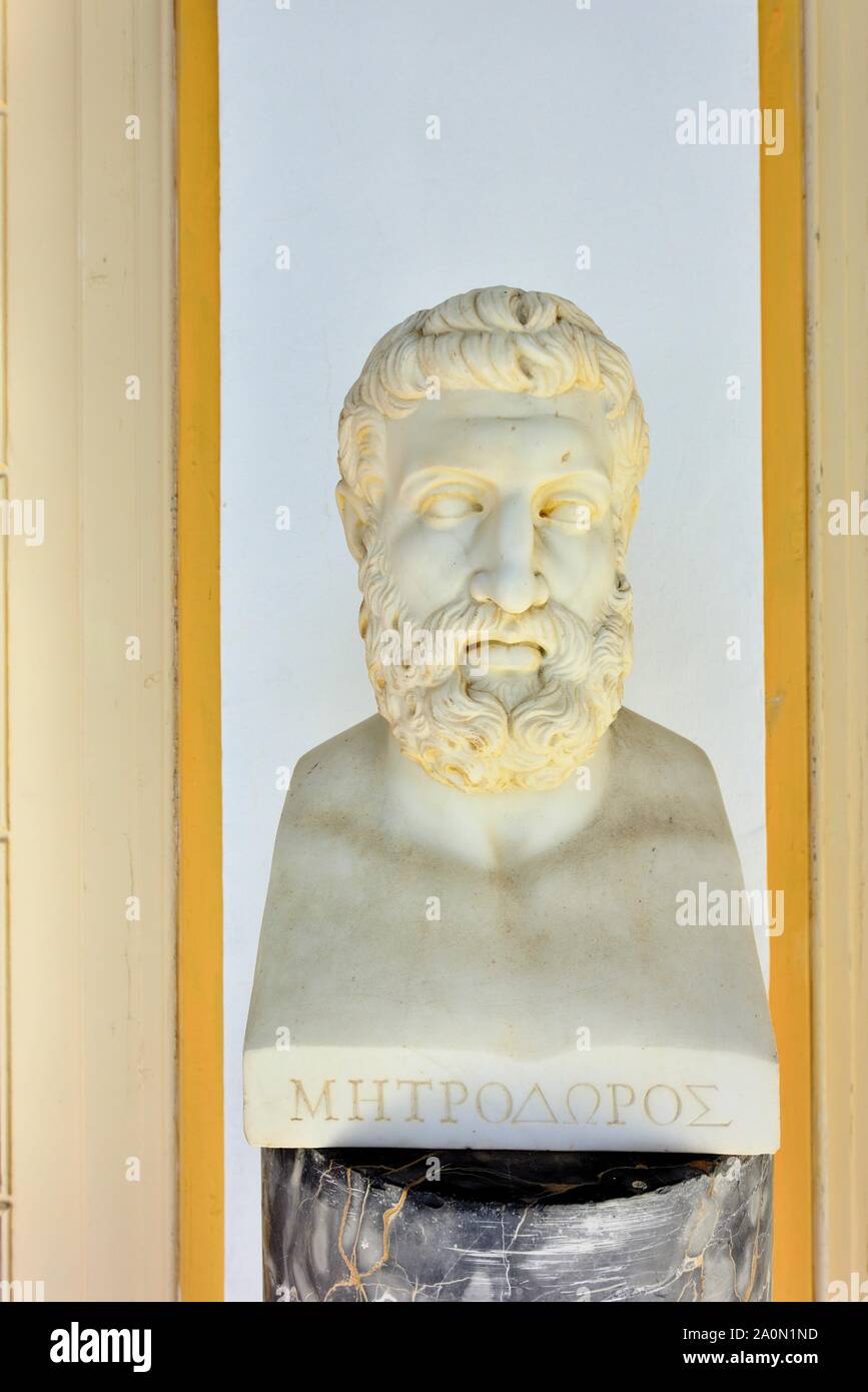 Metrodorus di Lampsacus, filosofo greco della scuola epicurea Achilleion Palace,Gastouri,l'isola di Corfù, isole Ionie, Grecia Foto Stock