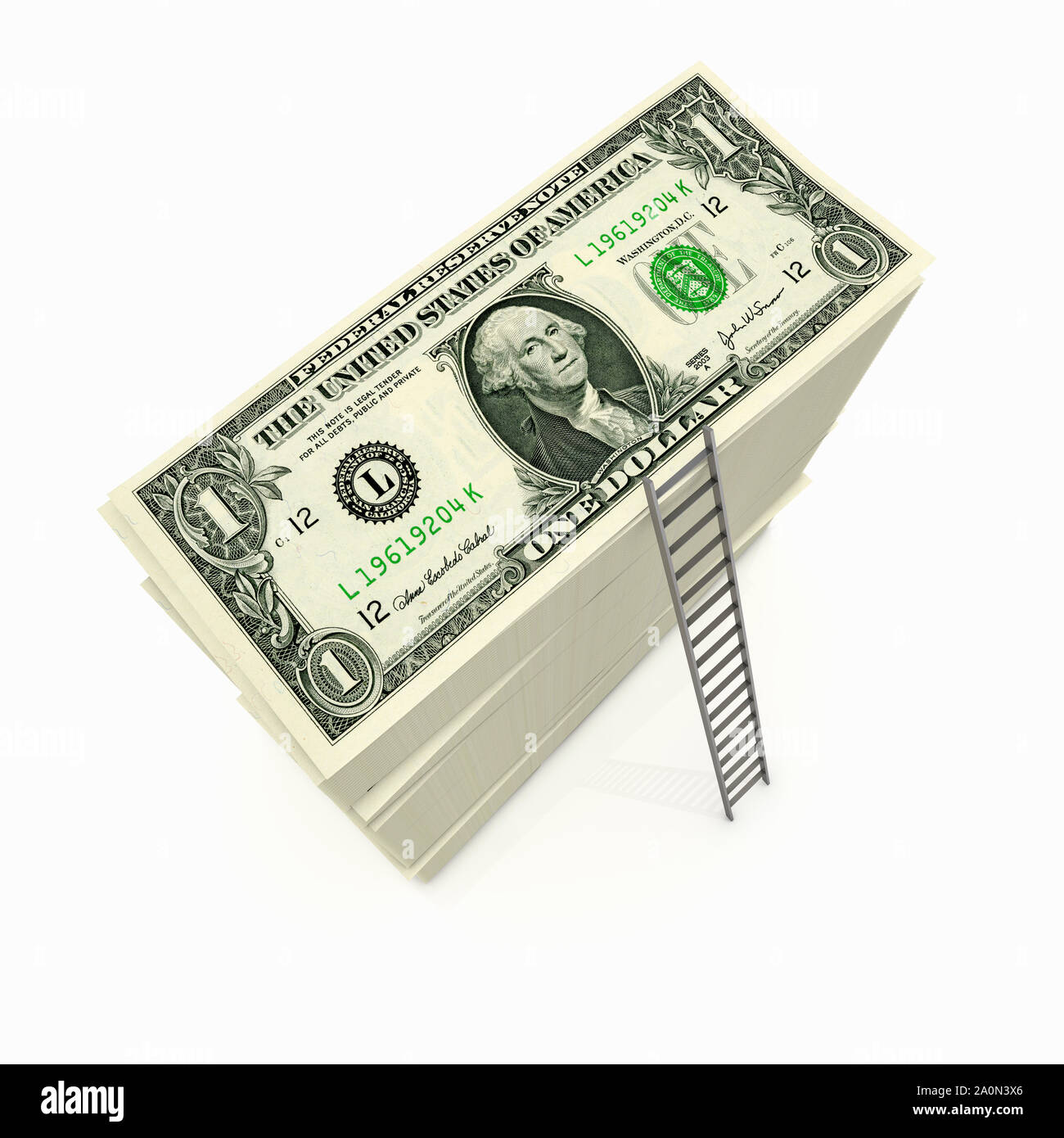 Tall grande pila di US Dollar Bills con scaletta - accesso al finanziamento di concetto Foto Stock