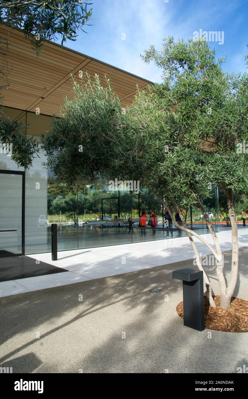 CUPERTINO, CALIFORNIA, STATI UNITI - Novembre 26th, 2018: Apple Il Centro Visitatori del Parco visto dall'esterno Foto Stock