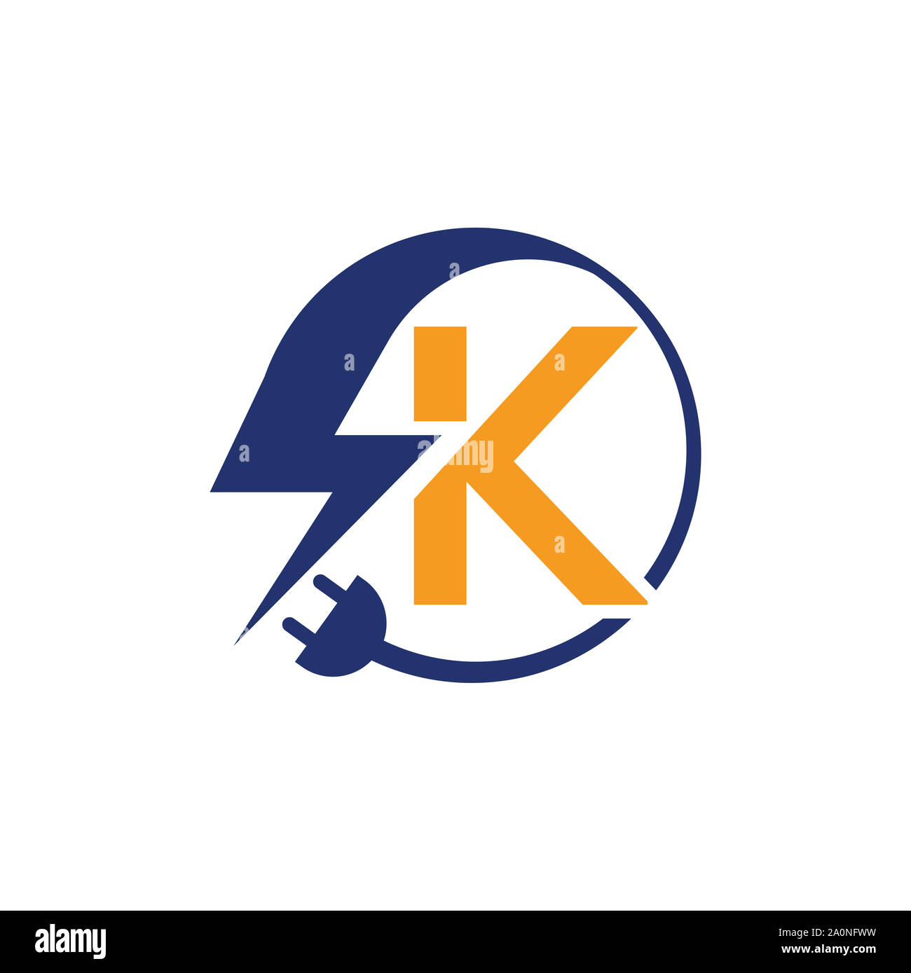 Segno elettrico con la lettera, elettricità, logo logo elettrico e icona del design del vettore modello.L'icona di un fulmine nel vettore. Logo di fulmini Foto Stock