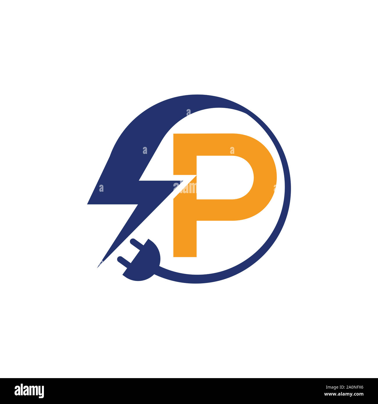 Segno elettrico con la lettera, elettricità, logo logo elettrico e icona del design del vettore modello.L'icona di un fulmine nel vettore. Logo di fulmini Foto Stock