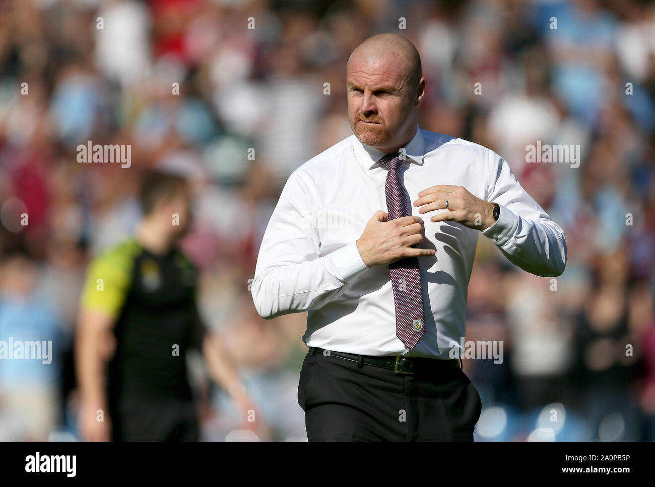 Burnley manager Sean Dyche durante il match di Premier League a Turf Moor, Burnley. Foto Stock