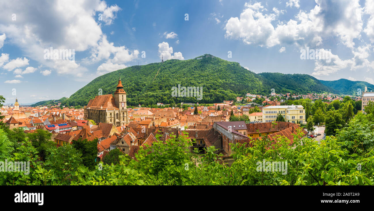 Cityscape Brasov, antenna e vista panoramica, Transilvania, Romania Foto Stock