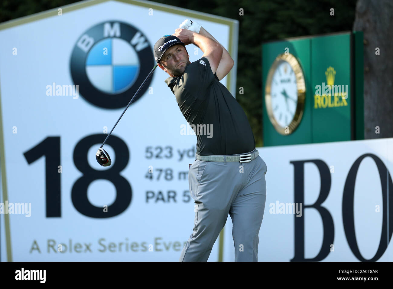 Jon Rahm durante il giorno e tre BMW PGA Championship di Wentworth Golf Club, Surrey. Foto Stock