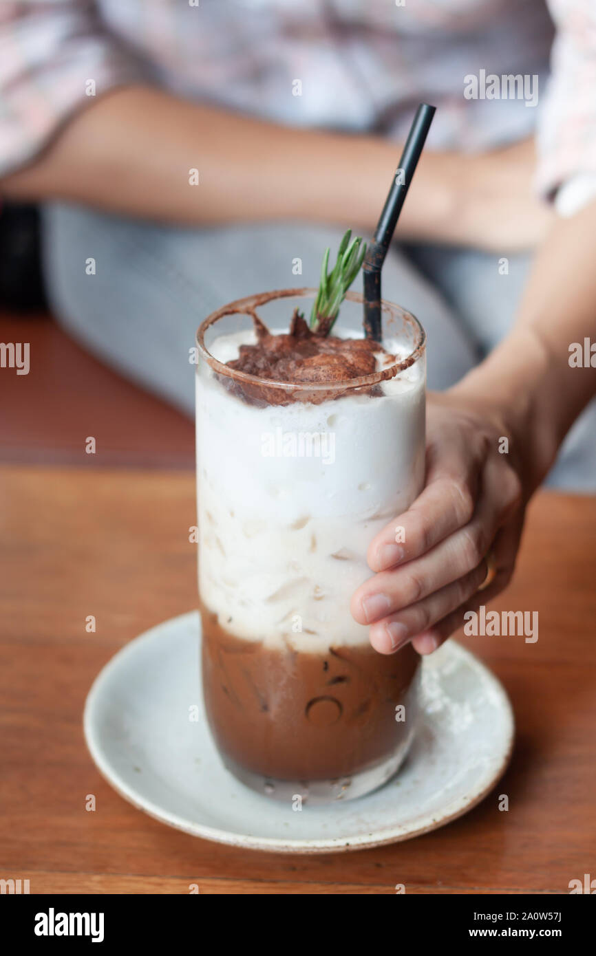 Caffè ghiacciato toping con panna montata, stock photo Foto Stock