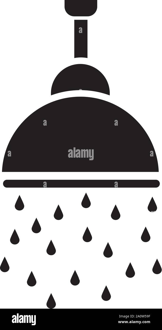 Doccia icona Vettore, doccia rubinetto icona piatta con acqua corrente scende simbolo. Illustrazione Vettoriale