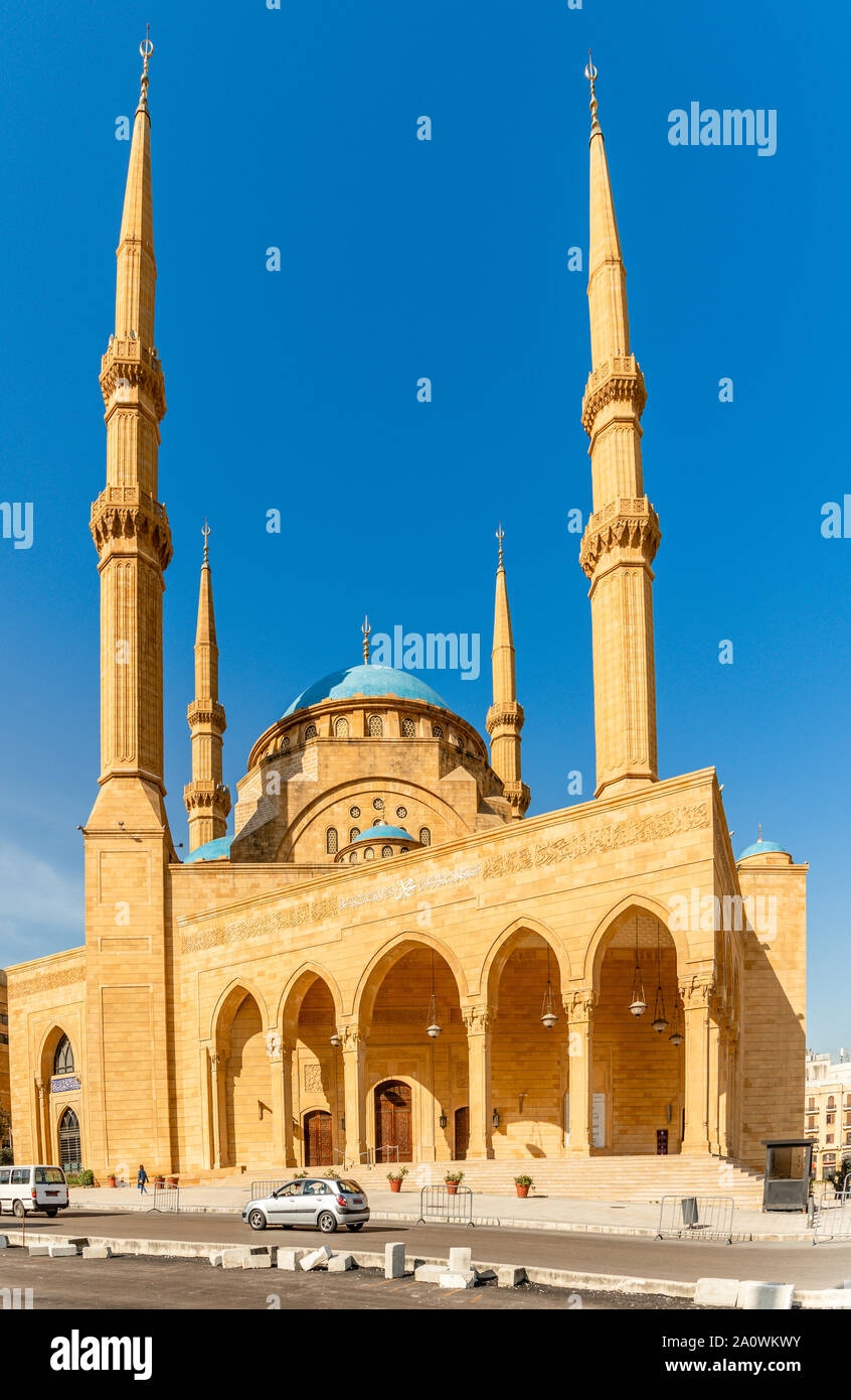 Mohammad Al-Amin moschea con quattro minareti nel centro di Beirut, Libano Foto Stock