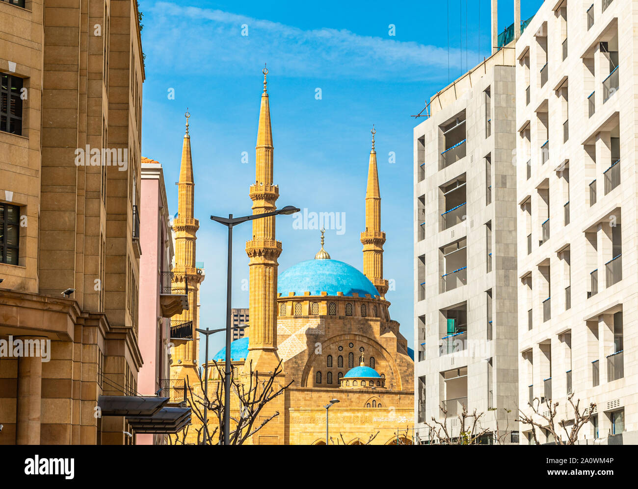 Mohammad Al-Amin moschea e edifici moderni nel centro di Beirut, Libano Foto Stock