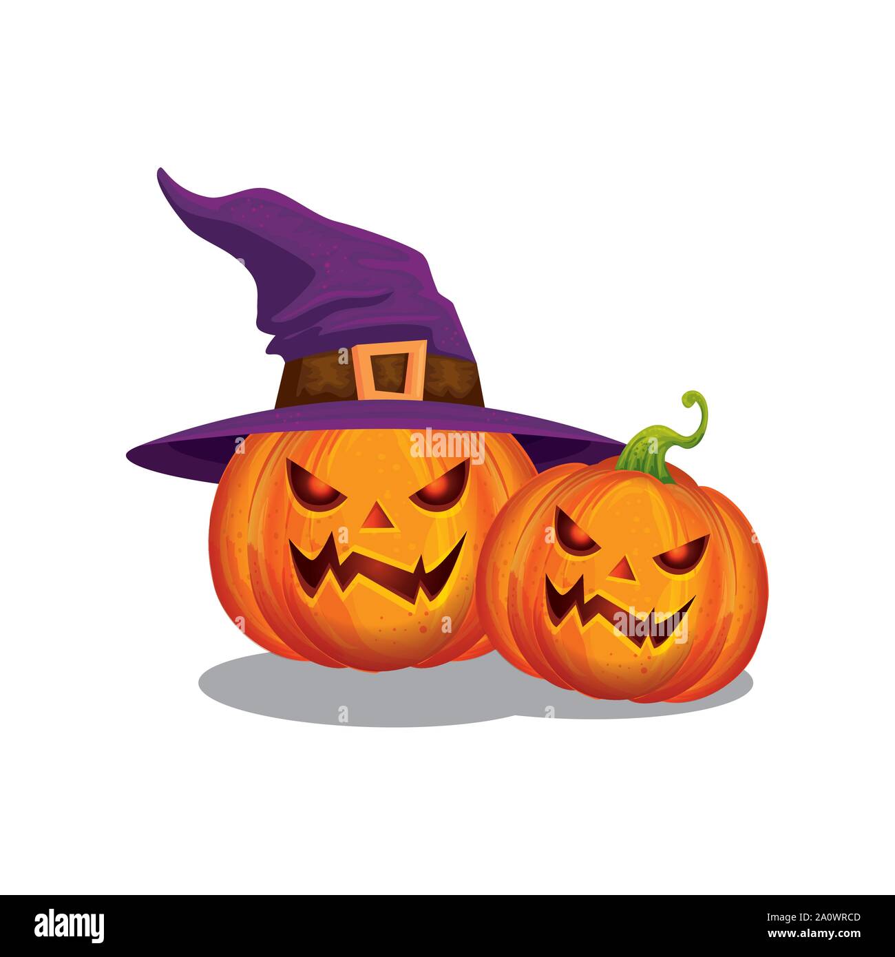 Zucche di Halloween con witch hat Illustrazione Vettoriale