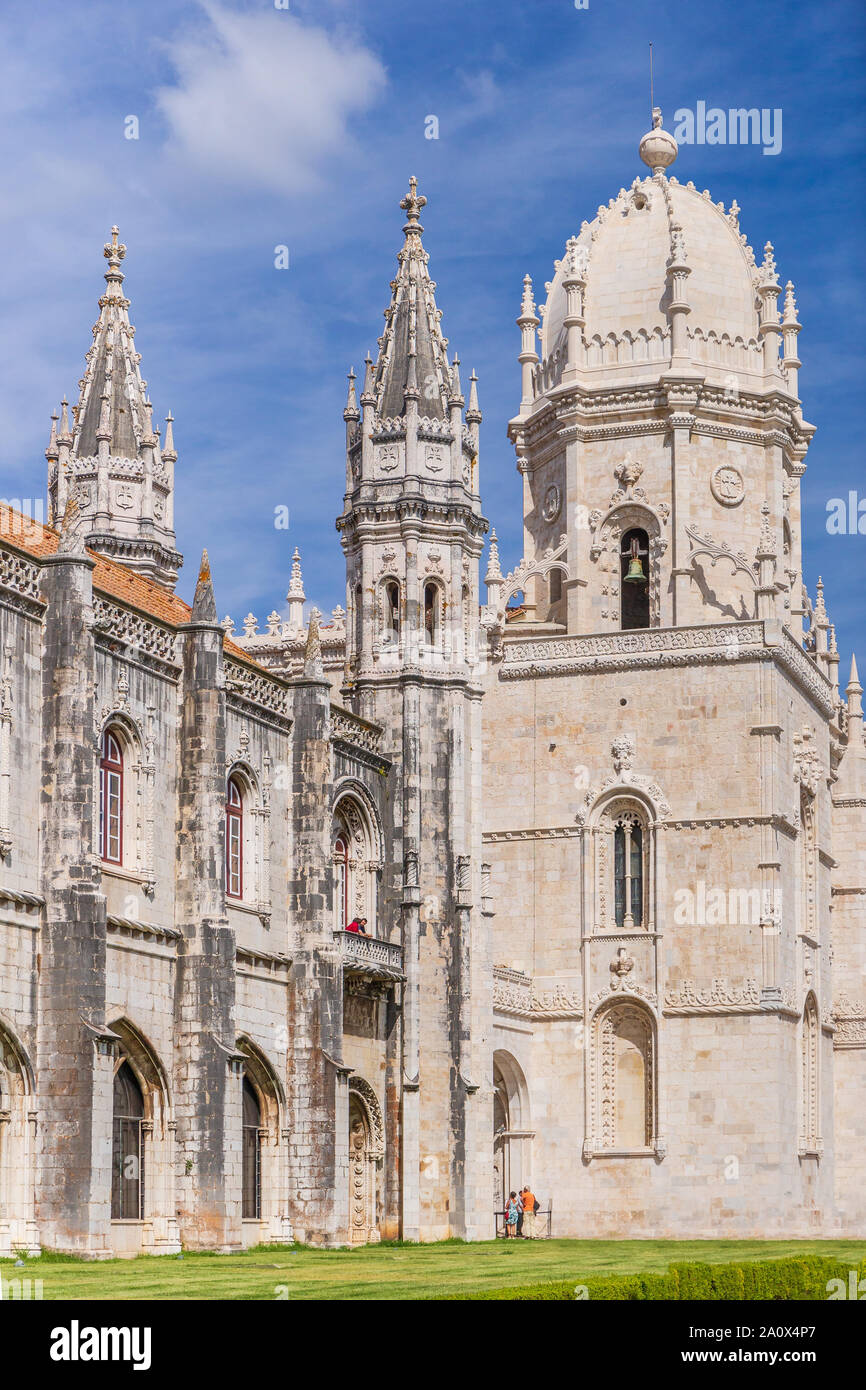 Il Monastero di Jeronimos aka Santa Maria de Belem monastero. Classificato come Patrimonio Mondiale UNESCO come un capolavoro dell'arte manuelina Foto Stock