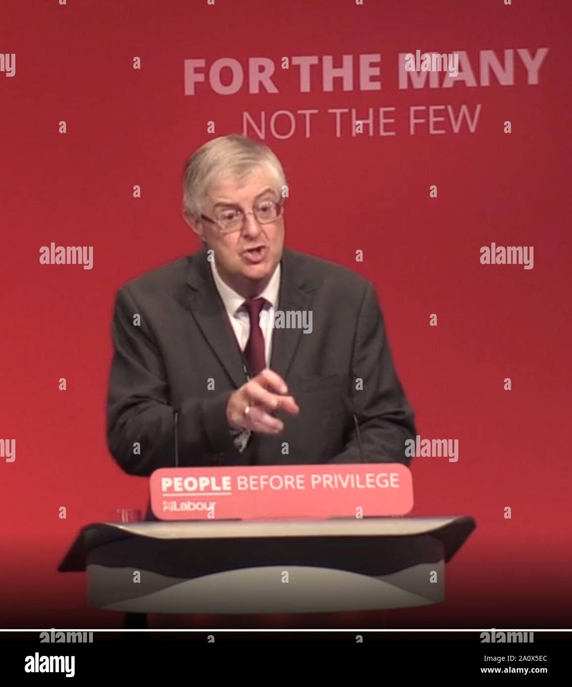 Screen Grab presi da PA Video del Primo Ministro del Galles Mark Drakeford parlando durante il Partito Laburista conferenza presso il Centro di Brighton a Brighton. Foto Stock