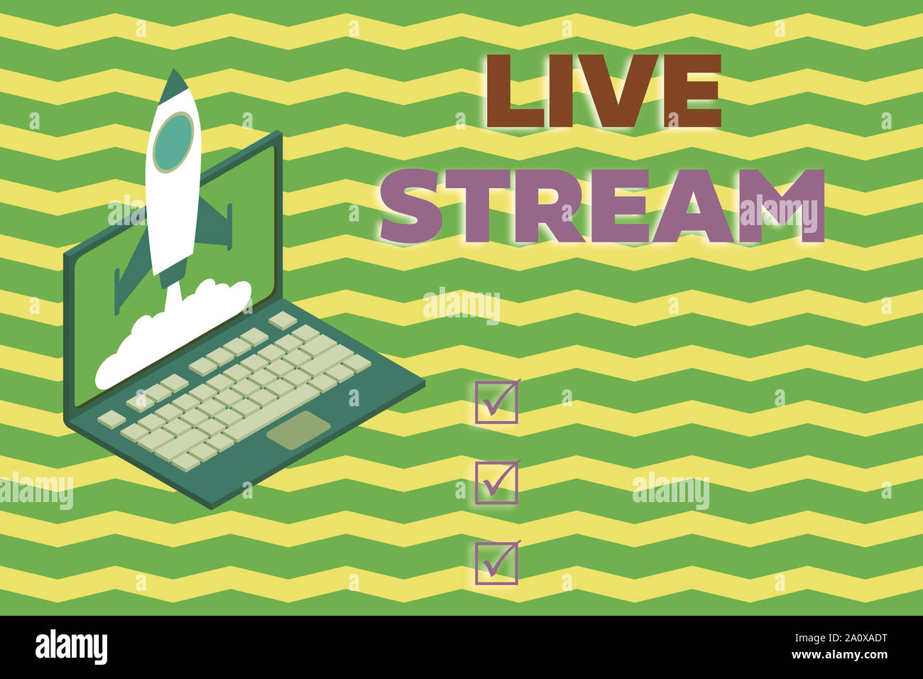 Parola di scrittura di testo Live Stream. Business photo vetrina per trasmettere o ricevere video e audio copertura su Internet lancio del razzo portatile nuvole bac Foto Stock
