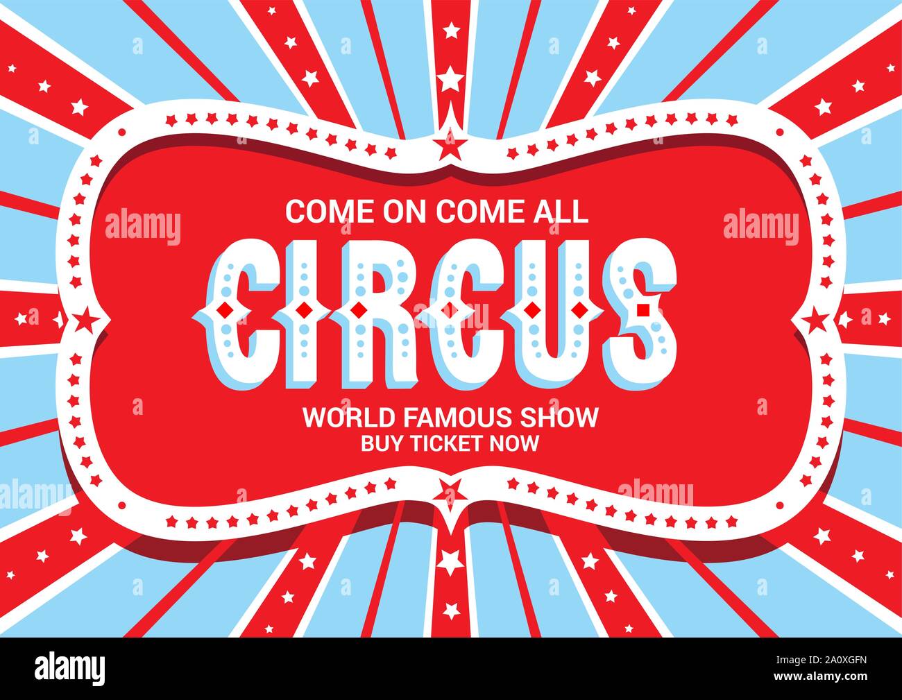 Luminoso modello di poster per il circus, fanfair, carnevale o per gli eventi della vita annuncio. Illustrazione Vettoriale