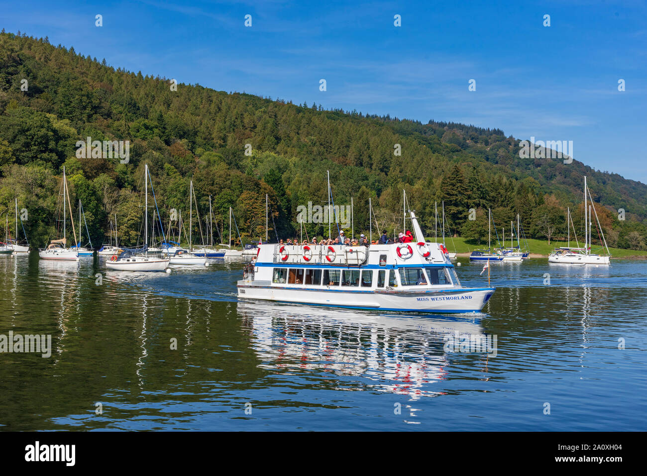 Lago Windremere piacere lanciare la Miss Westmorland raffigurato nella Mitchell traghetto Wyke bay. Foto Stock