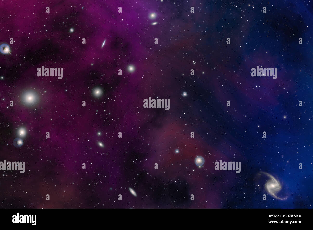 Campo Stella, nebulas, Galaxy e nuvole di polvere nello spazio esterno. Cosmo futuristico universo paesaggio. Foto Stock