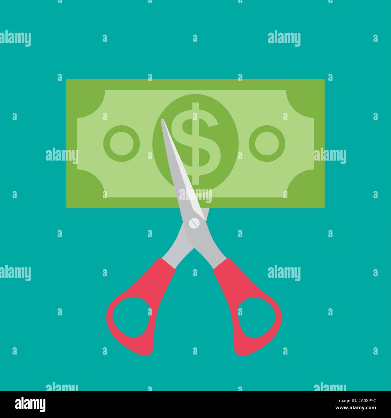 La mano di taglio a forbice di denaro. Il concetto di vendita. Illustrazione Vettoriale Illustrazione Vettoriale