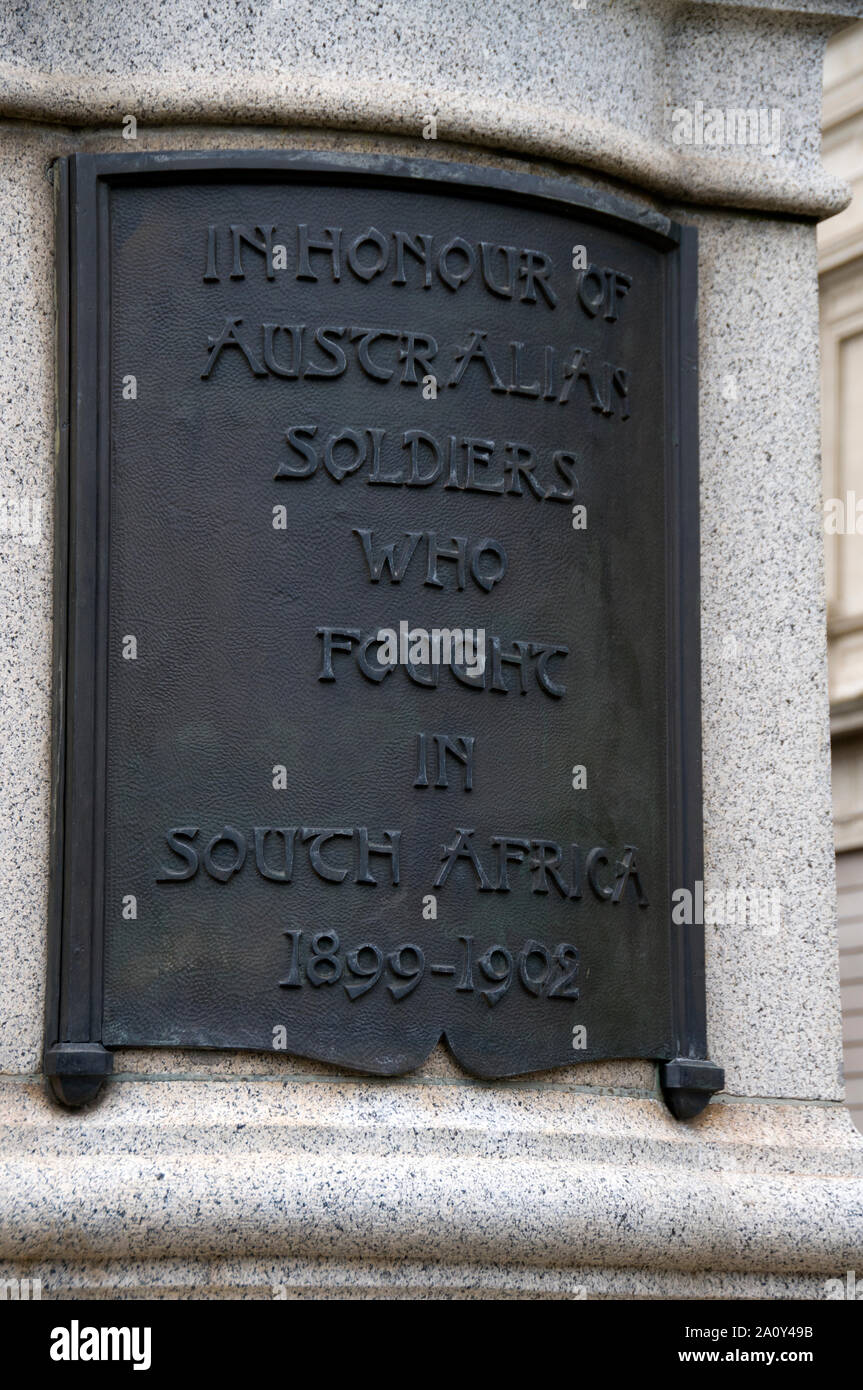 Una statua in onore di Australian soldati che hanno combattuto in Sud Africa 1899-1902 situato su Sturt street vicino al Municipio di Ballarat, stato di Vict Foto Stock