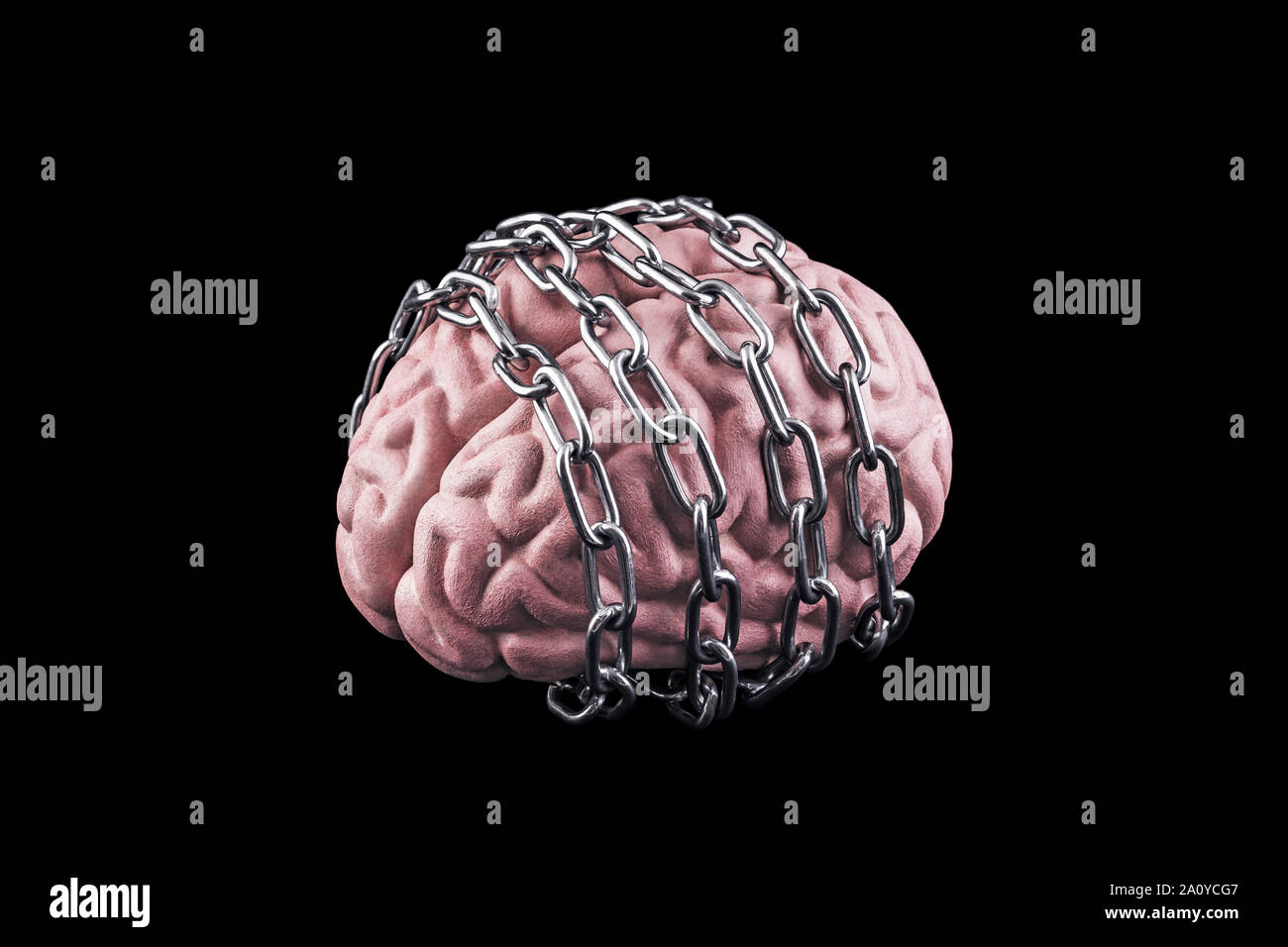 Cervello umano con catena. Libera la tua mente concetto Foto Stock