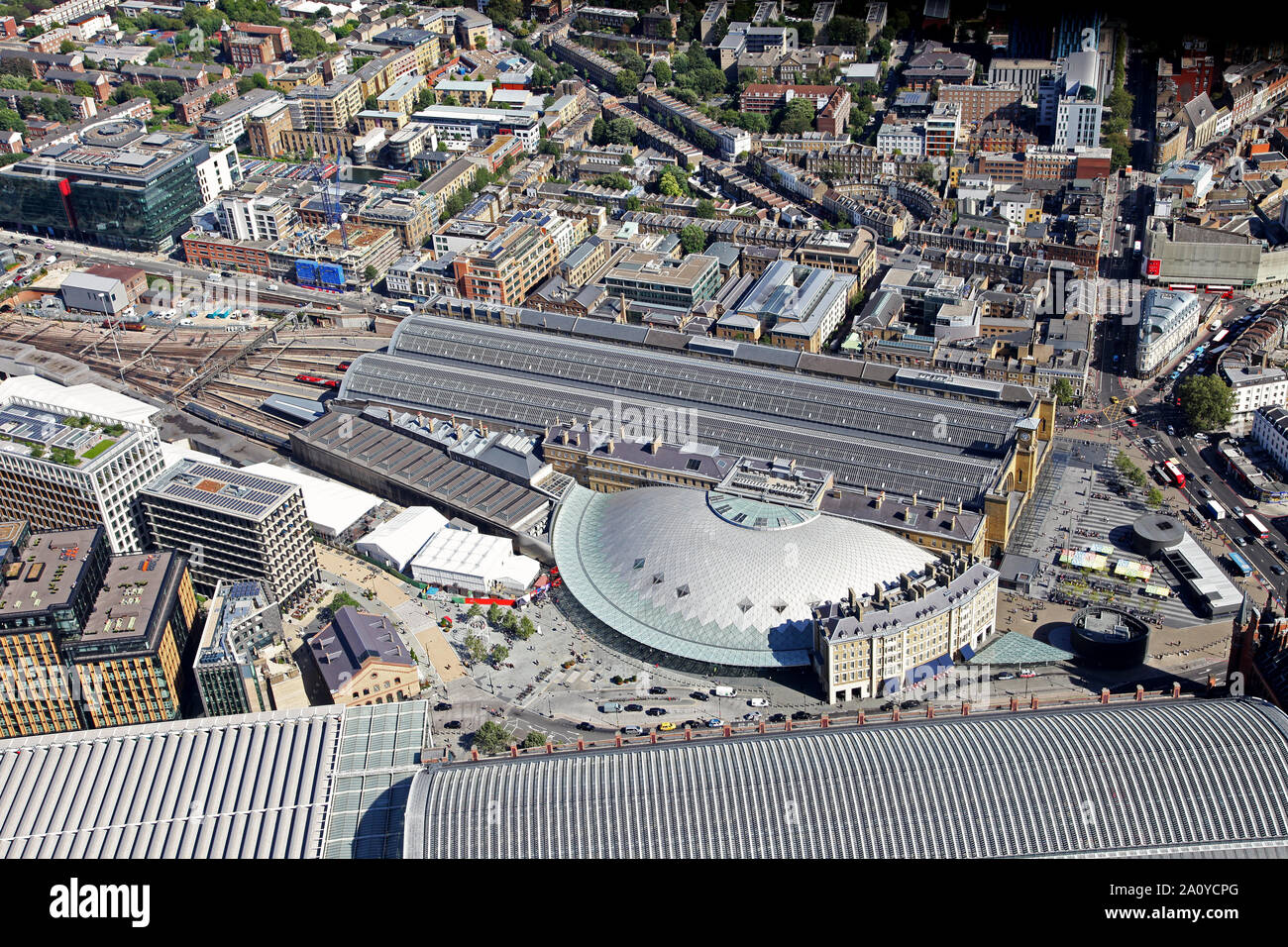London Kings Cross Station dall'aria. Foto Stock