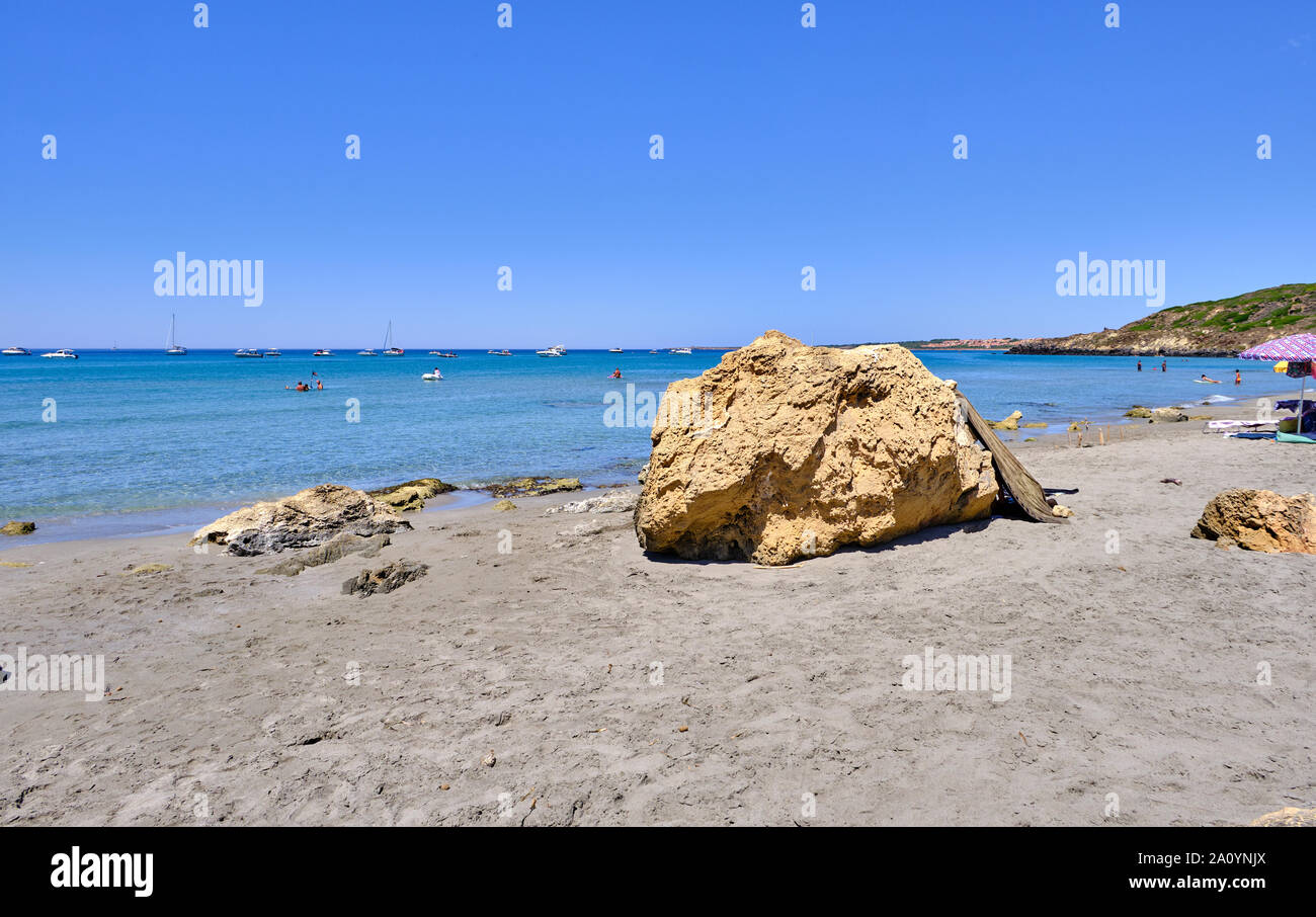 Capo San Marco Beach, spiaggia sarda nell istmo di San Giovanni Sinis, Cabras, Oristano, Sardegna, Italia Foto Stock