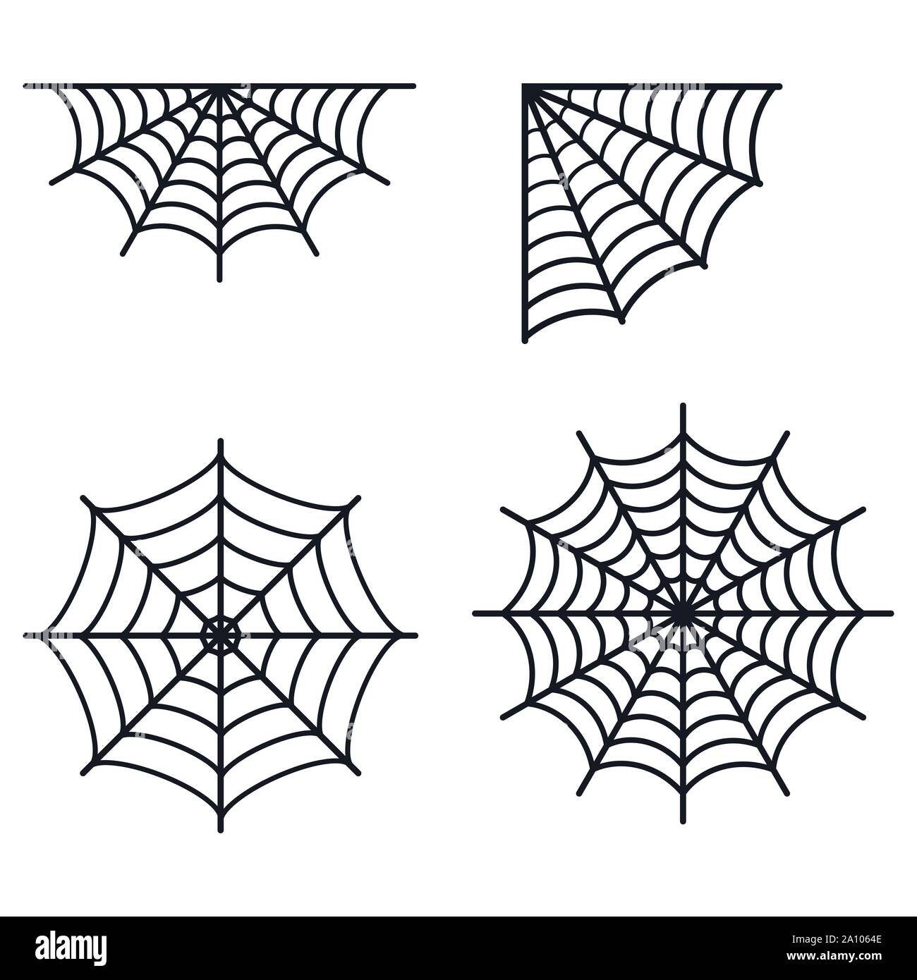 Impostare diversi semplice spederwebs nero icona silhouette isolati su sfondo bianco flat spider web illustrazione vettoriale Illustrazione Vettoriale