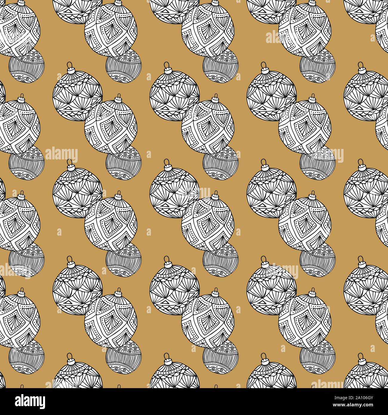 Xmas Seamless pattern con albero di Natale sfere disegnati a mano art design illustrazione vettoriale Illustrazione Vettoriale