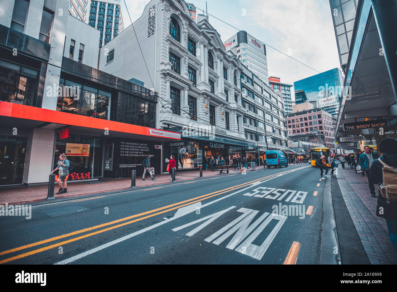 Wellington, Nuova Zelanda - 23 Agosto 2019 : Street View di Wellington City Centre in Nuova Zelanda. Foto Stock