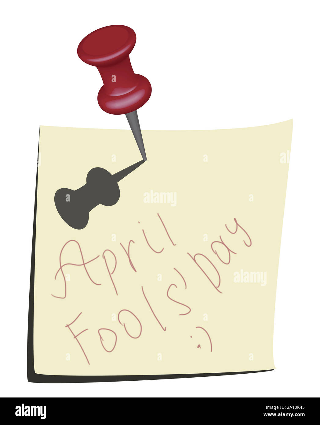 Illustrazione della nota della carta e il pin. April Fools Day Icona calendario. Foto Stock