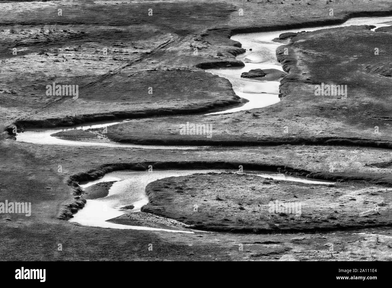 Il Creek, il nero e il bianco paesaggio. Foto Stock
