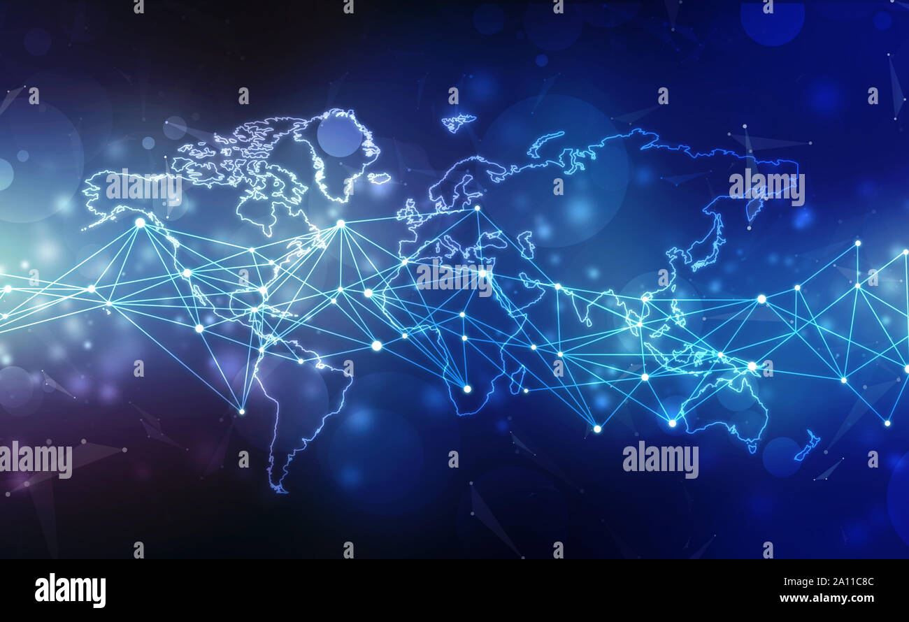 Global network connection, tecnologia sfondo digitale, Mappa mondo astratto, sfondo Internet globale sullo sfondo di comunicazione Foto Stock