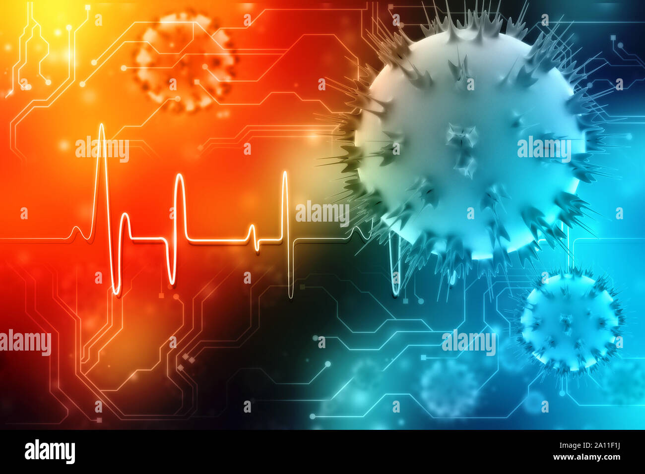 3D rendering Virus cellule di batteri in sfondo digitale, medicina e salute lo sfondo Foto Stock