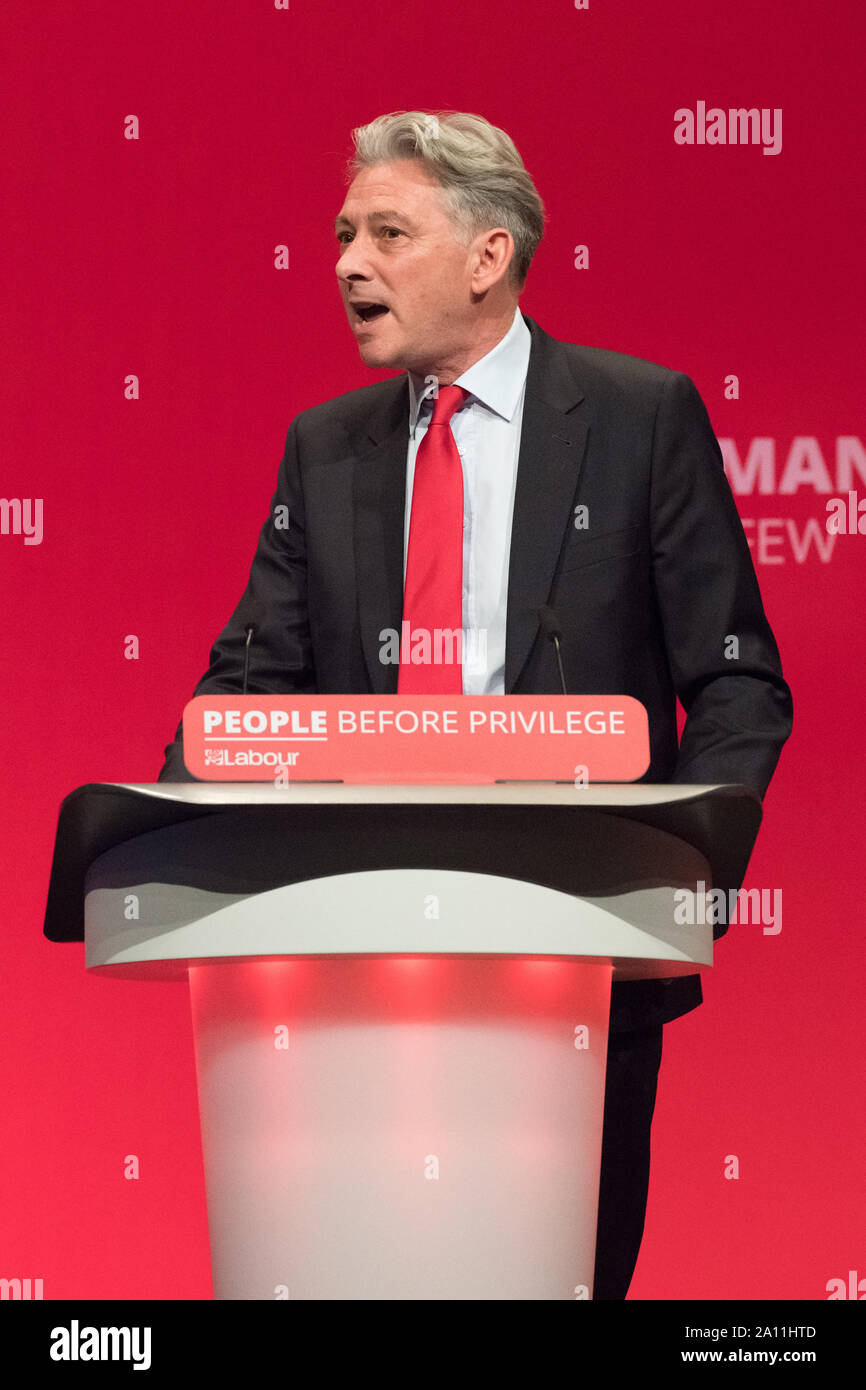 Brighton, Regno Unito. 23 Sett 2019. Richard Leonard partito laburista britannico politico che serve come il leader della Scottish Labour Party dando la Scozia relazione al Partito laburista Conferenza annuale 2019 Credit: Alan Beastall/Alamy Live News. Foto Stock