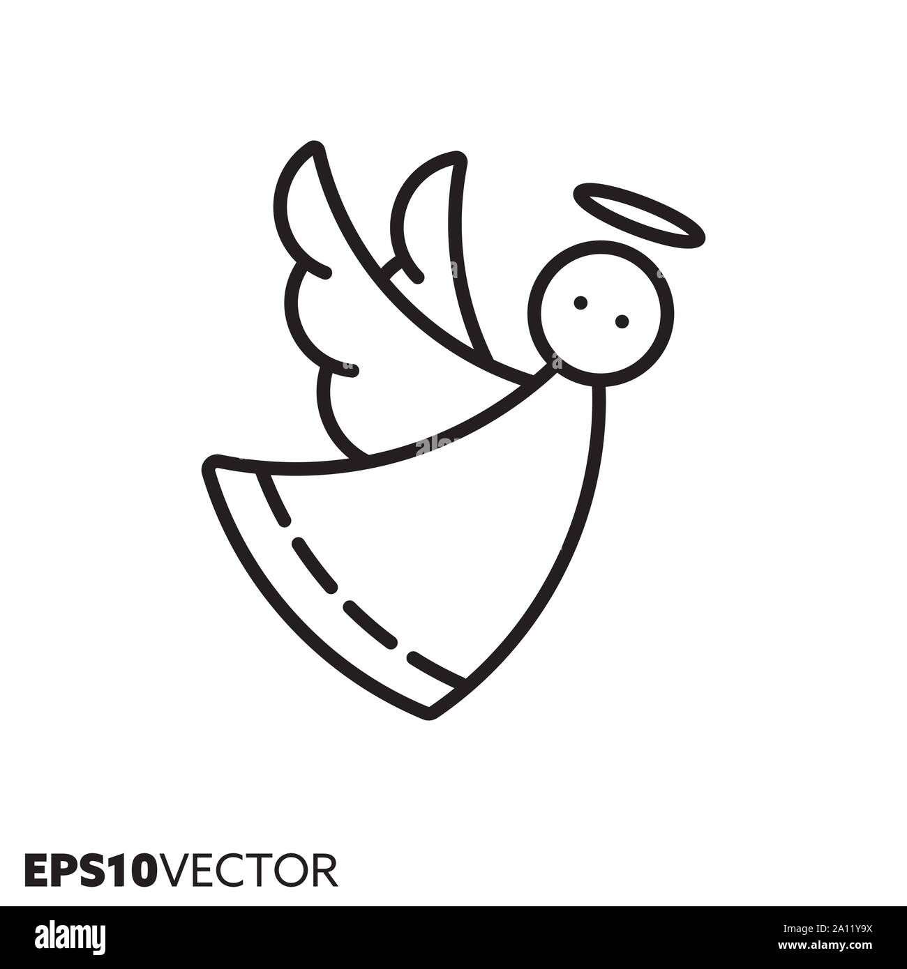 Christmas Angel icona linea. Simbolo di contorno di vacanze e festosa decorazione. Ornamento stagionale appartamento illustrazione vettoriale. Illustrazione Vettoriale