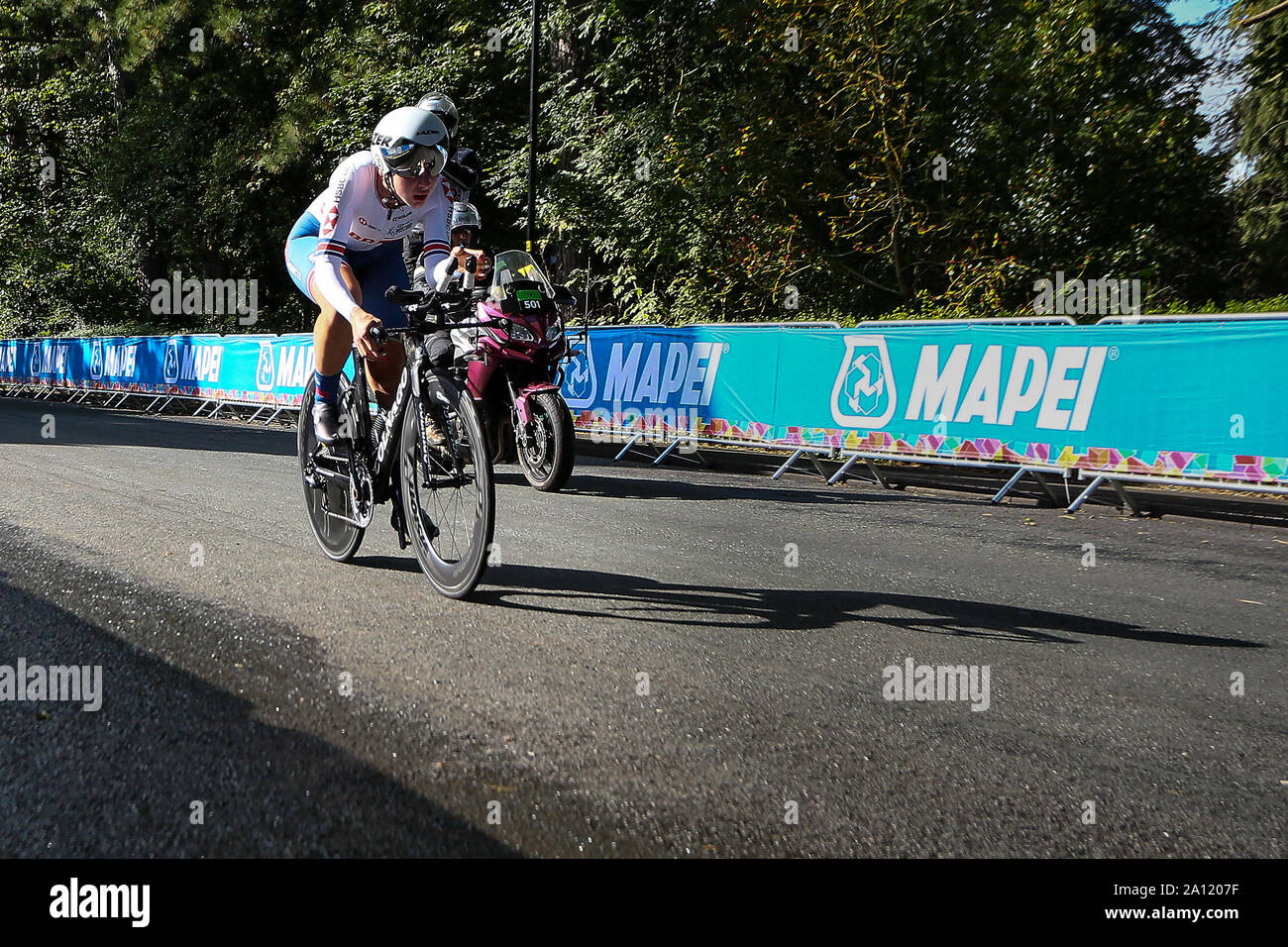 Harrogate, Regno Unito. Il 23 settembre 2019. Elynor Backstedt di Gran Bretagna prende il bronzo nel 2019 strada UCI Campionati del Mondo Junior Womens Cronometro individuale. Settembre 23, 2019 Dan-Cooke credito/Alamy Live News Foto Stock