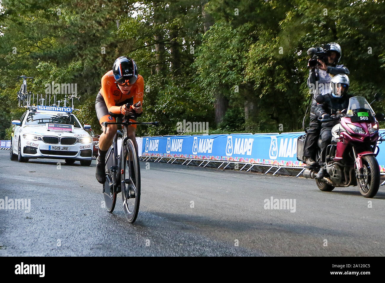 Harrogate, Regno Unito. Il 23 settembre 2019. Shirin Van Anrooij impiega argento nel 2019 strada UCI Campionati del Mondo Junior Womens Cronometro individuale. Settembre 23, 2019 Dan-Cooke credito/Alamy Live News Foto Stock